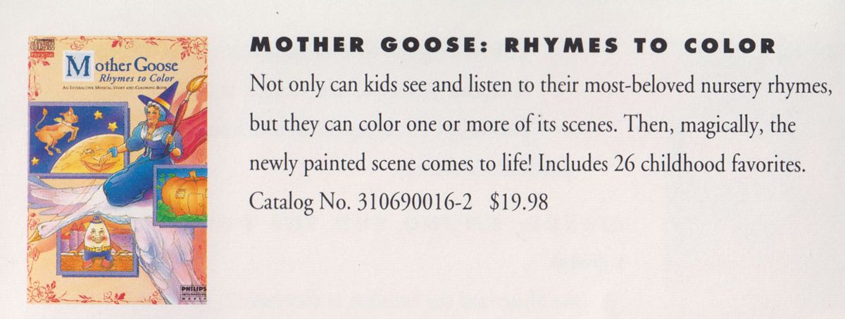 Mother Goose: Rhymes to Color Catalogue (Catalogue Advertisements): Philips CD-i Catalog 1992
