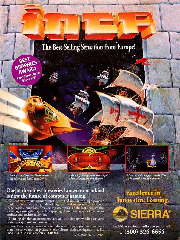 Inca Magazine Advertisement (Magazine Advertisements): Computer Gaming World (US), Number 103 (February 1993)