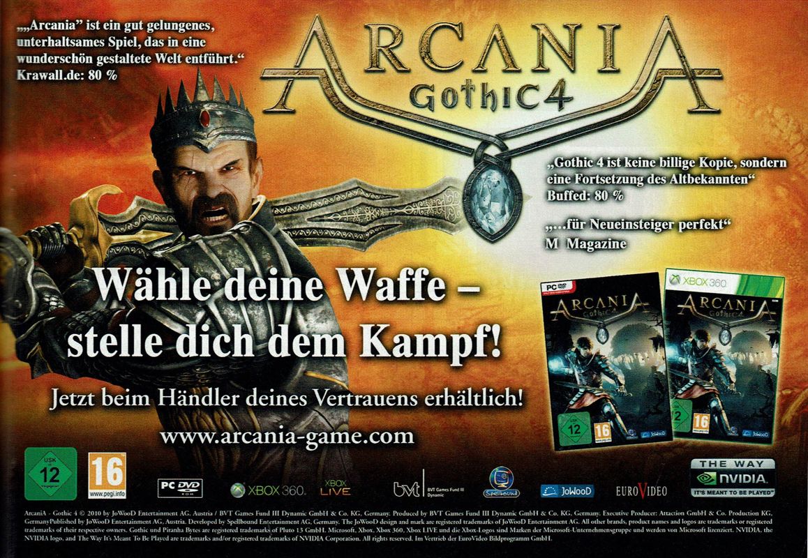 ArcaniA: Gothic 4 Magazine Advertisement (Magazine Advertisements): GameStar (Germany), Issue 01/2011
