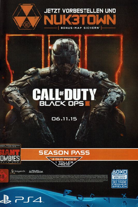 Call of Duty: Black Ops III Magazine Advertisement (Magazine Advertisements): GameStar (Germany), Issue 11/2015