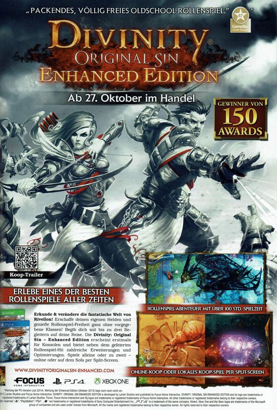 Divinity: Original Sin - Enhanced Edition Magazine Advertisement (Magazine Advertisements): GameStar (Germany), Issue 11/2015