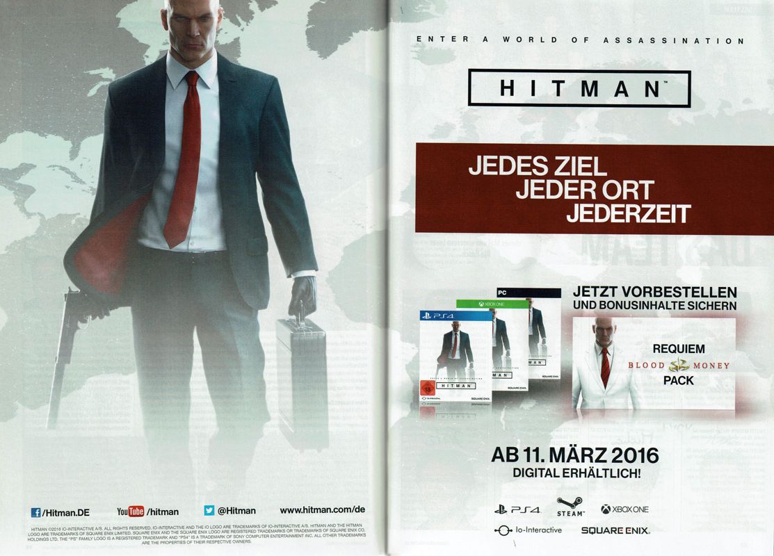 Hitman: The Complete First Season Magazine Advertisement (Magazine Advertisements): GameStar (Germany), Issue 03/2016 "Hitman International Times" insert
