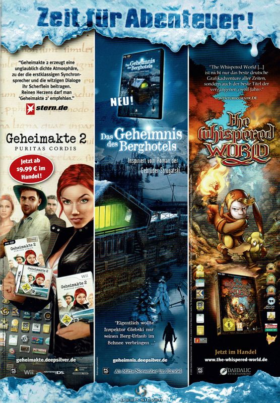 Secret Files 2: Puritas Cordis Magazine Advertisement (Magazine Advertisements): GameStar (Germany), Issue 12/2009