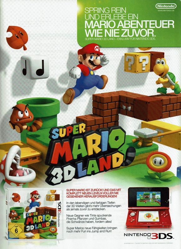 Super Mario 3D Land Magazine Advertisement (Magazine Advertisements): PC Games (Germany), Issue 12/2011