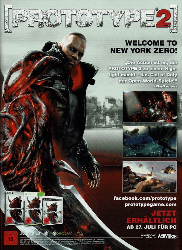 Prototype 2 Magazine Advertisement (Magazine Advertisements): PC Games (Germany), Issue 07/2012