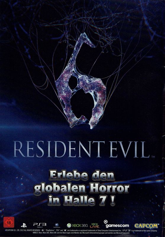 Resident Evil 6 Magazine Advertisement (Magazine Advertisements): PC Games (Germany), Issue 08/2012 GamesCom Insert