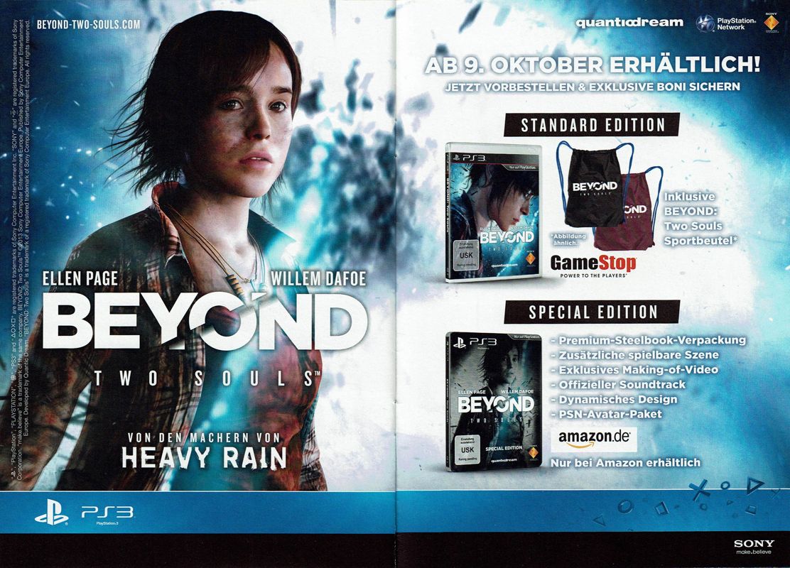 Beyond: Two Souls Magazine Advertisement (Magazine Advertisements): PC Games (Germany), Issue 08/2013 GamesCom Insert