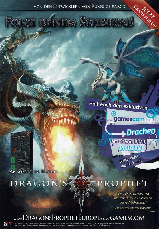 Dragon's Prophet Avatar (Magazine Advertisements): PC Games (Germany), Issue 08/2013 GamesCom Insert