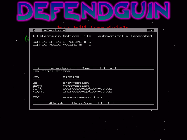 Defendguin Screenshot (Screenshots): Options screen