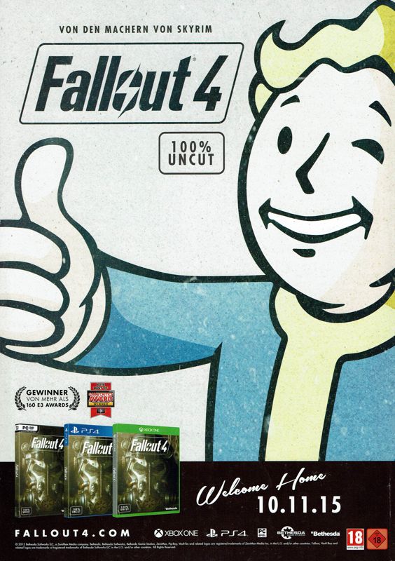 Fallout 4 Magazine Advertisement (Magazine Advertisements): PC Games (Germany), Issue 10/2015