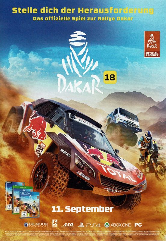 Dakar 18 Magazine Advertisement (Magazine Advertisements): PC Games (Germany), Issue 08/2018 GamesCom insert