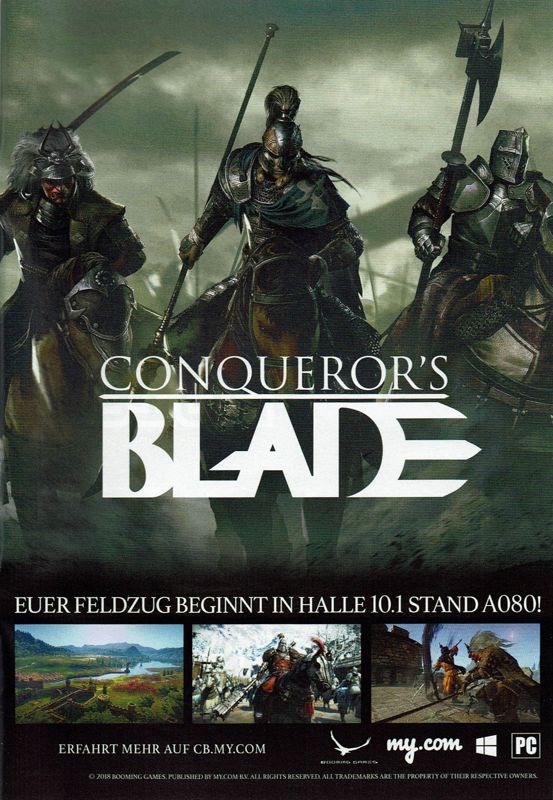 Conqueror's Blade Magazine Advertisement (Magazine Advertisements): PC Games (Germany), Issue 08/2018 GamesCom insert