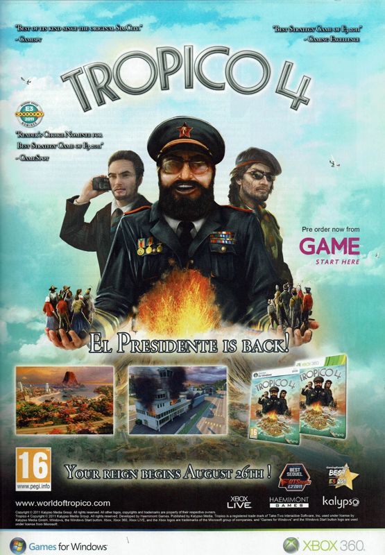 Tropico 4 Magazine Advertisement (Magazine Advertisements): PC Gamer (UK), Issue 231 (October 2011)
