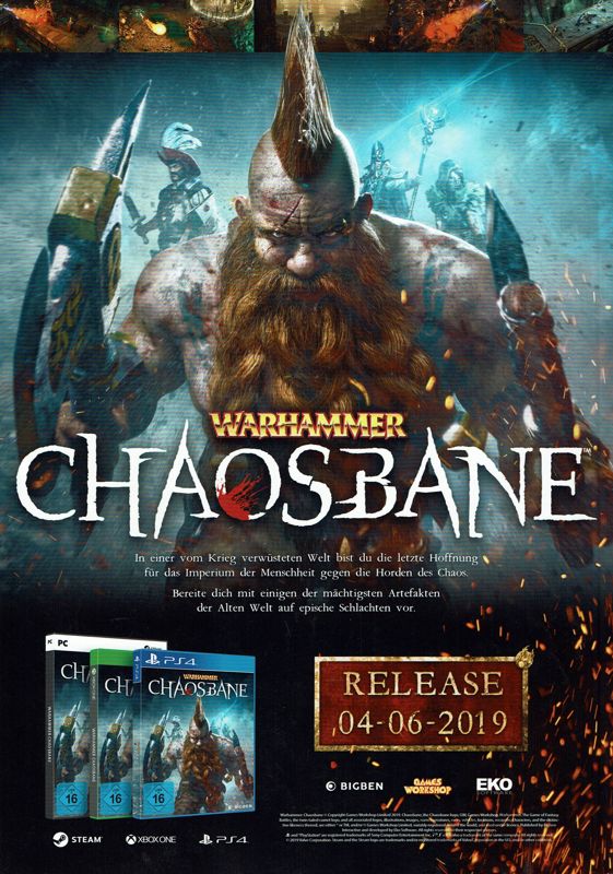 Warhammer: Chaosbane Magazine Advertisement (Magazine Advertisements): PC Games (Germany), Issue 06/2019