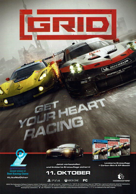 GRID Magazine Advertisement (Magazine Advertisements): PC Games (Germany), Issue 10/2019