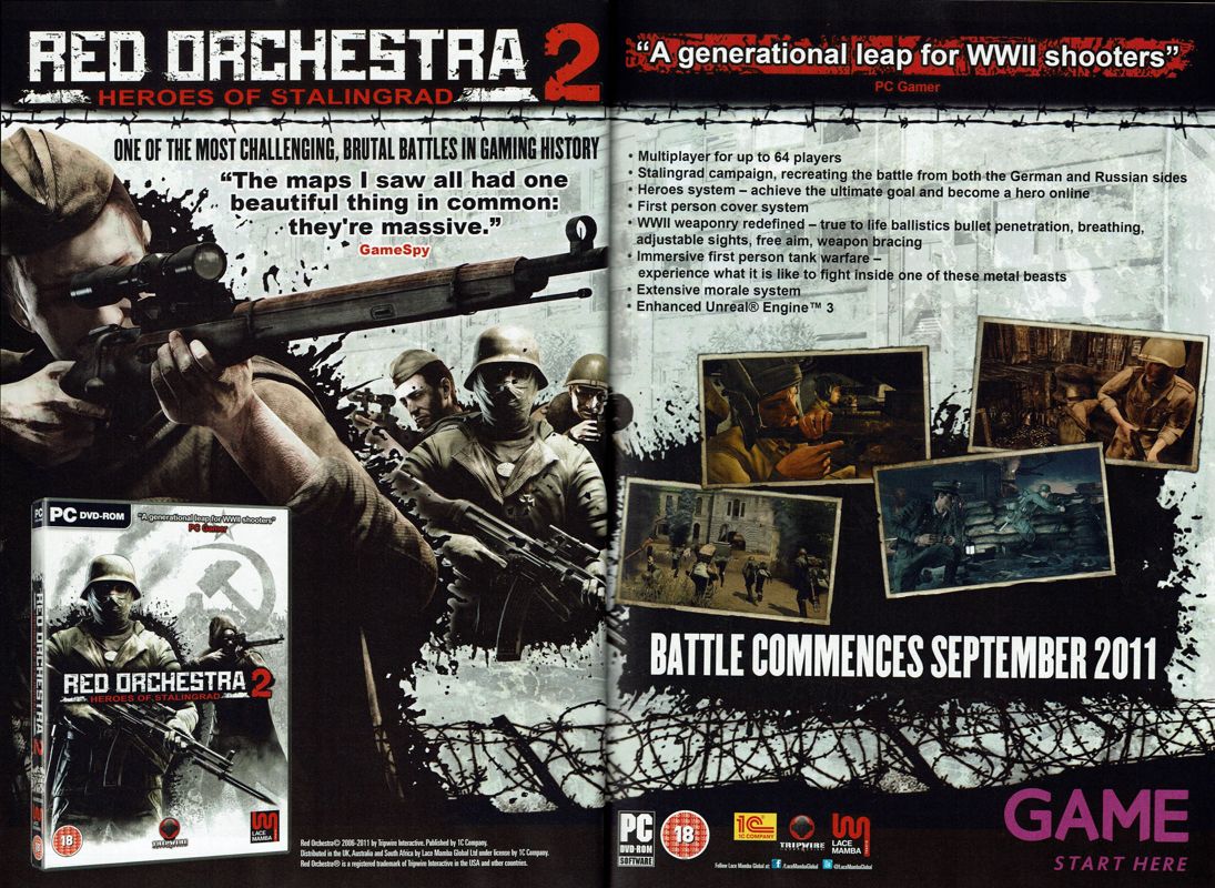 Red Orchestra 2: Heroes of Stalingrad Magazine Advertisement (Magazine Advertisements): PC Gamer (UK), Issue 231 (October 2011)
