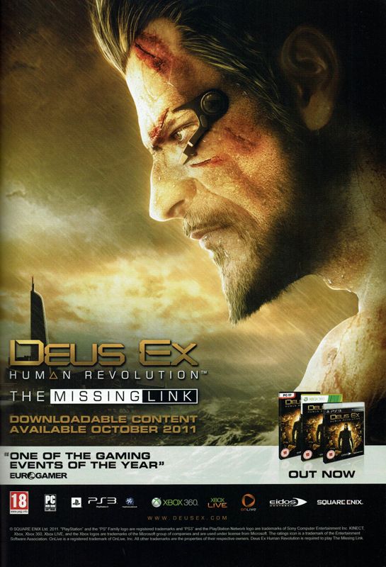 Deus Ex: Human Revolution Magazine Advertisement (Magazine Advertisements): PC Gamer (UK), Issue 233 (December 2011)