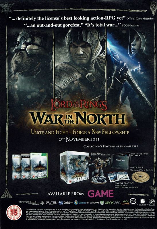 The Lord of the Rings: War in the North Magazine Advertisement (Magazine Advertisements): PC Gamer (UK), Issue 234 (Christmas 2011)