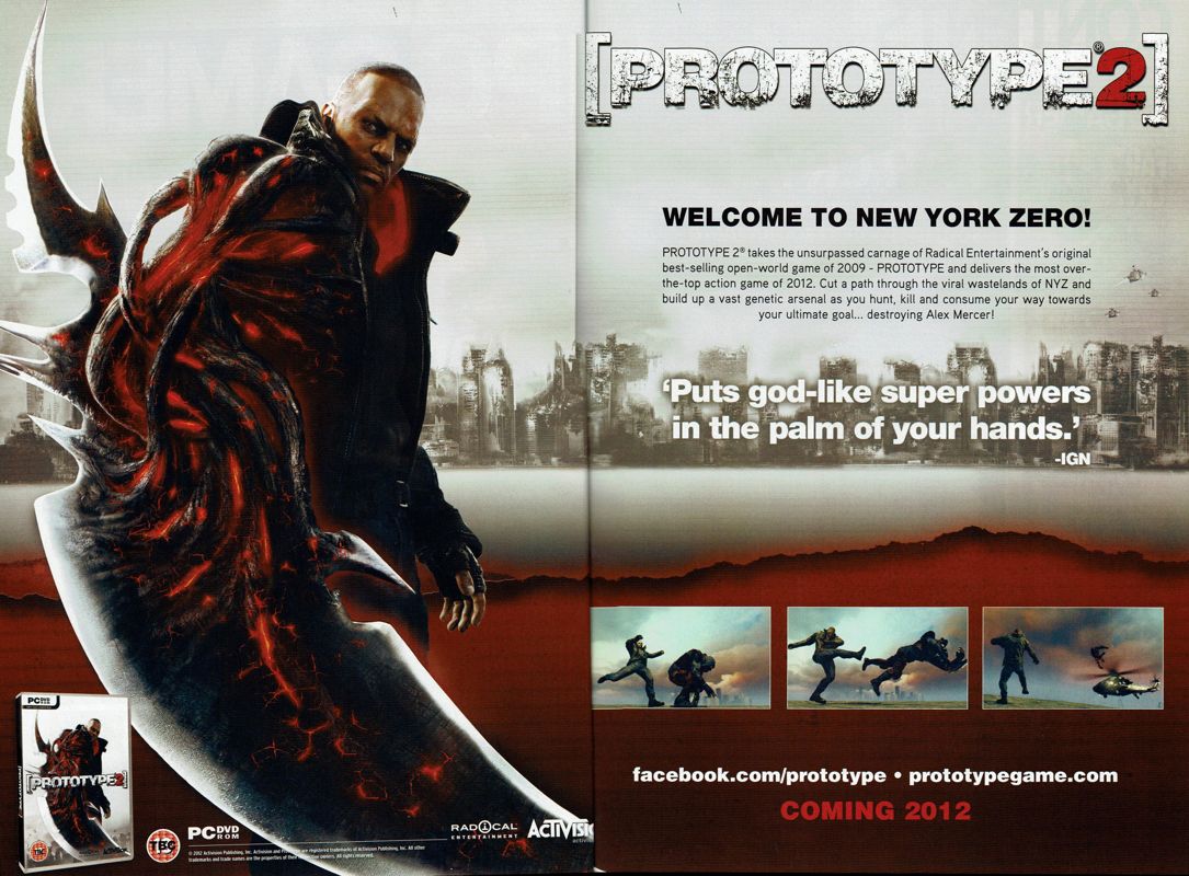 Prototype 2 Magazine Advertisement (Magazine Advertisements): PC Gamer (UK), Issue 237 (March 2012)