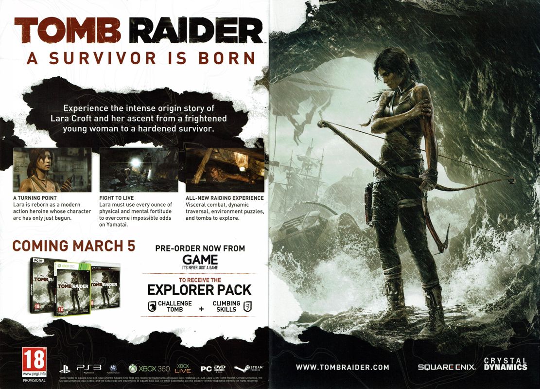Tomb Raider Magazine Advertisement (Magazine Advertisements): PC Gamer (UK), Issue 248 (January 2013)