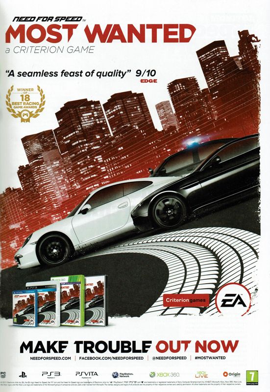 Need for Speed: Most Wanted Magazine Advertisement (Magazine Advertisements): PC Gamer (UK), Issue 247 (Christmas 2012)