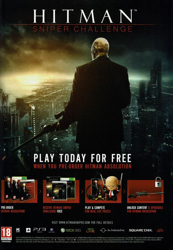 Hitman: Sniper Challenge Magazine Advertisement (Magazine Advertisements): PC Gamer (UK), Issue 245 (November 2012)