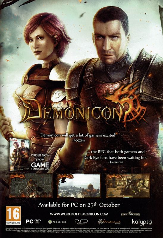 Demonicon Magazine Advertisement (Magazine Advertisements): PC Gamer (UK), Issue 259 (December 2013)