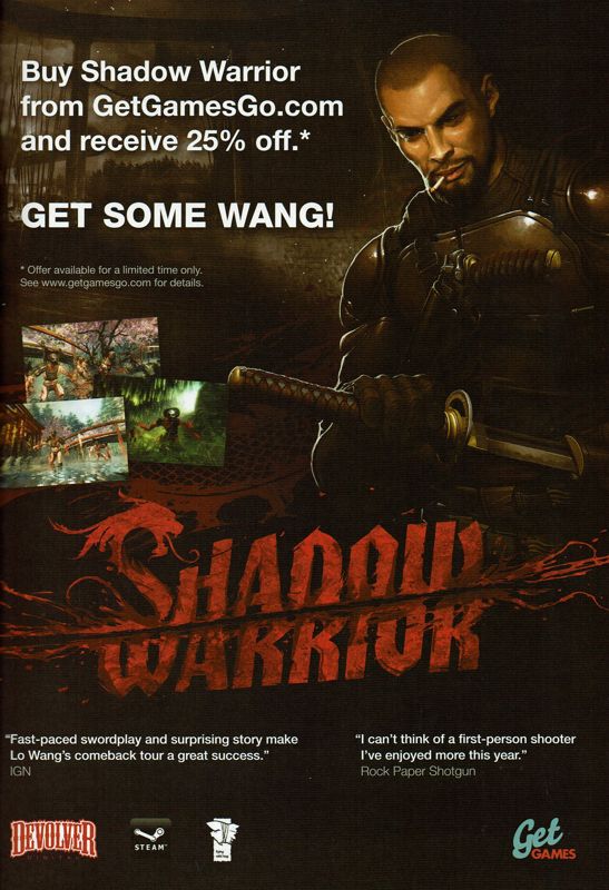 Shadow Warrior Magazine Advertisement (Magazine Advertisements): PC Gamer (UK), Issue 260 (Christmas 2013)