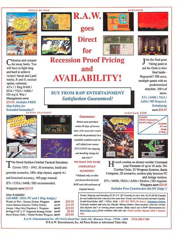 Ragnarok Magazine Advertisement (Magazine Advertisements): Computer Gaming World (US), Number 108 (July 1993)
