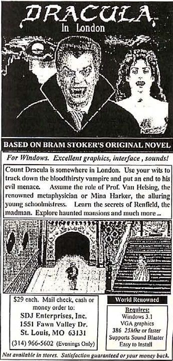 Dracula in London Magazine Advertisement (Magazine Advertisements): Computer Gaming World (US), Number 108 (July 1993)