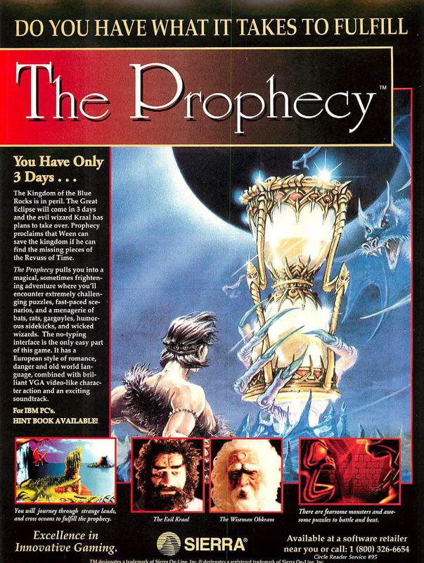 The Prophecy Magazine Advertisement (Magazine Advertisements): Computer Gaming World (US), Number 104 (March 1993)