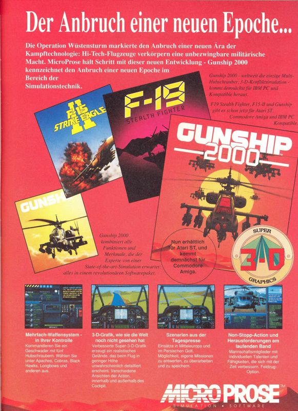 Gunship 2000 Magazine Advertisement (Magazine Advertisements): ASM (Germany), Issue 07/1991