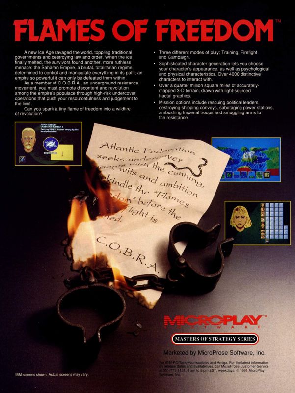 Flames of Freedom Magazine Advertisement (Magazine Advertisements): Computer Gaming World (United States) Issue 88 (November 1991)
