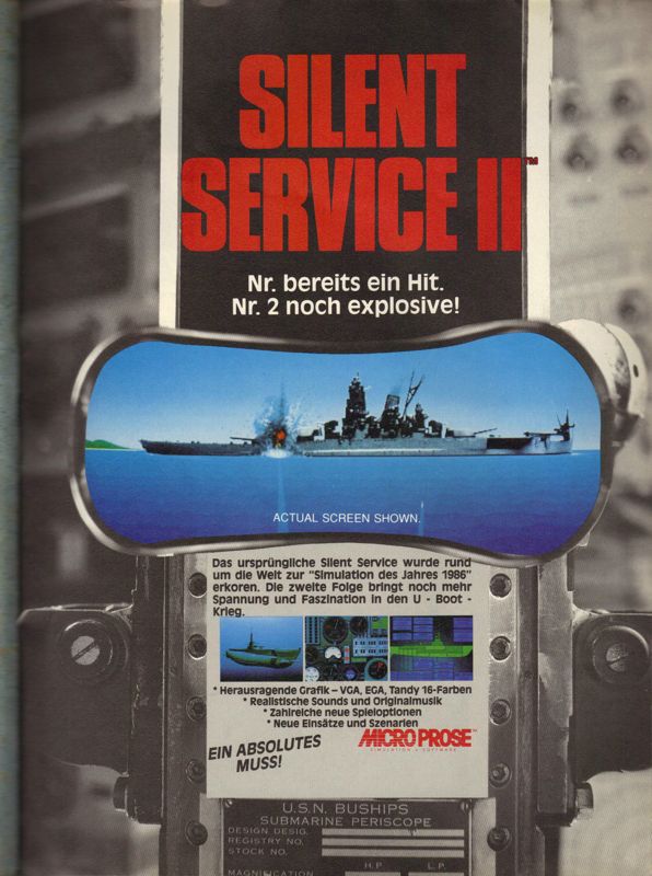 Silent Service II Magazine Advertisement (Magazine Advertisements):<br> ASM (Germany), Issue 11/1990