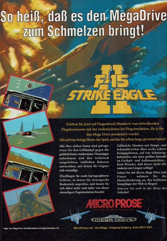 F-15 Strike Eagle II Magazine Advertisement (Magazine Advertisements): Power Play (Germany), Issue 09/1993