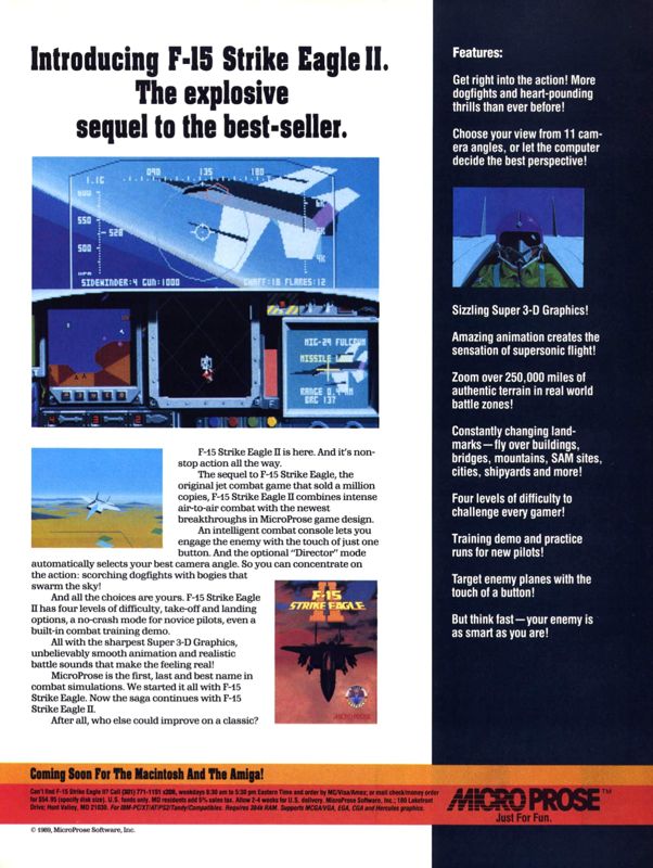 F-15 Strike Eagle II Magazine Advertisement (Magazine Advertisements): Computer Gaming World (United States) Issue 64 (October 1989)
