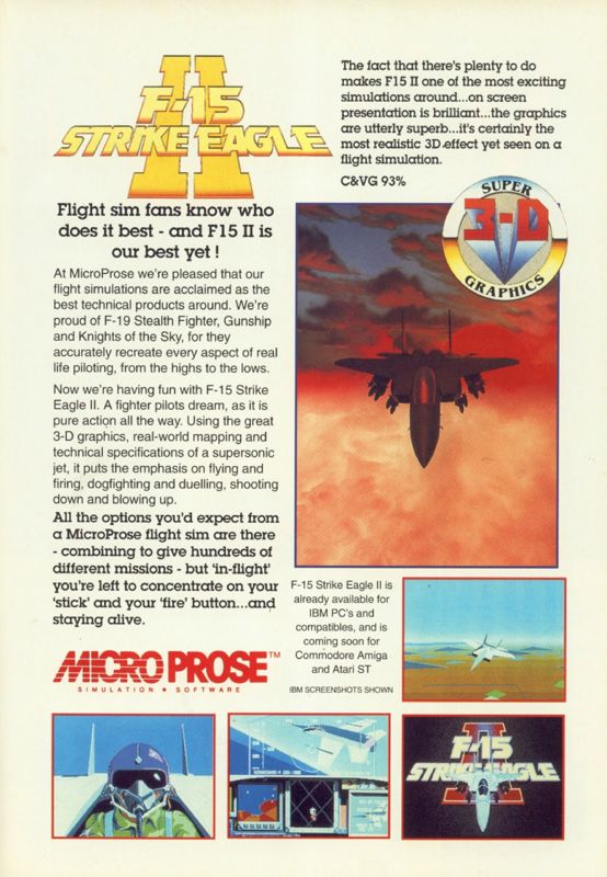 F-15 Strike Eagle II Magazine Advertisement (Magazine Advertisements): CU Amiga Magazine (UK) Issue #13 (March 1991). Courtesy of the Internet Archive. Page 31