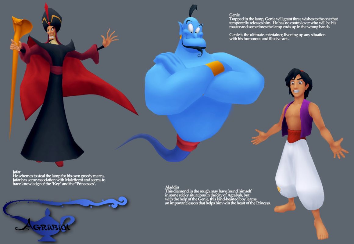 Kingdom Hearts Concept Art (Official Press Kit - Game World - Agrabah): Jafar Genie Aladdin profile