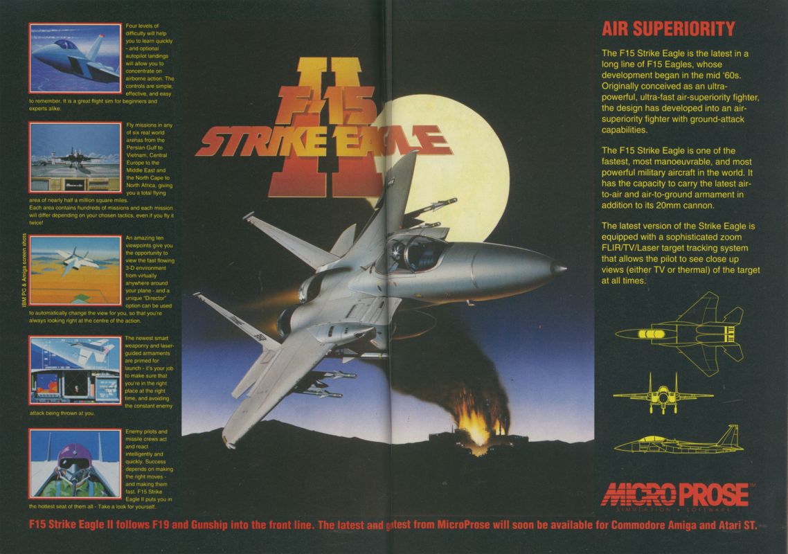 F-15 Strike Eagle II Magazine Advertisement (Magazine Advertisements): CU Amiga Magazine (UK) Issue #14 (April 1991). Courtesy of the Internet Archive. Pages 32-33