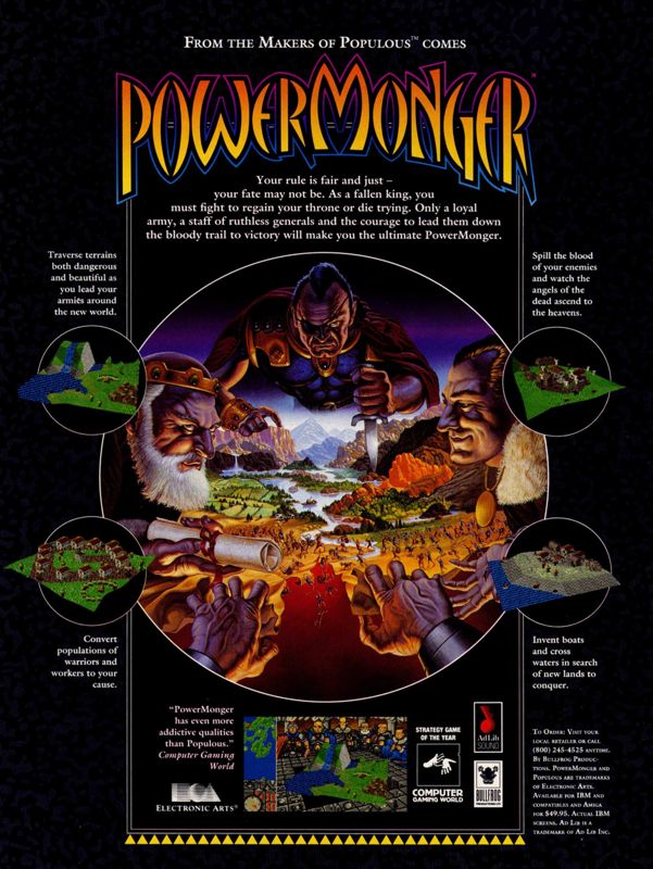 PowerMonger Magazine Advertisement (Magazine Advertisements): Computer Gaming World (United States) Issue 91 (February 1992)