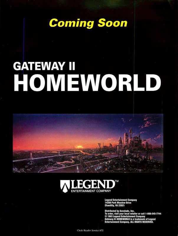 Gateway II: Homeworld Magazine Advertisement (Magazine Advertisements): Computer Gaming World (US), Number 108 (July 1993)
