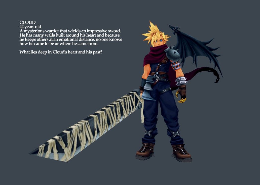 Kingdom Hearts Concept Art (Official Press Kit - Final Fantasy Characters): Cloud character sheet