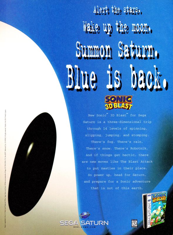 Sonic 3D Blast Magazine Advertisement (Magazine Advertisements): Ultra Game Players (United States), Issue 93 (January 1997) p. 64