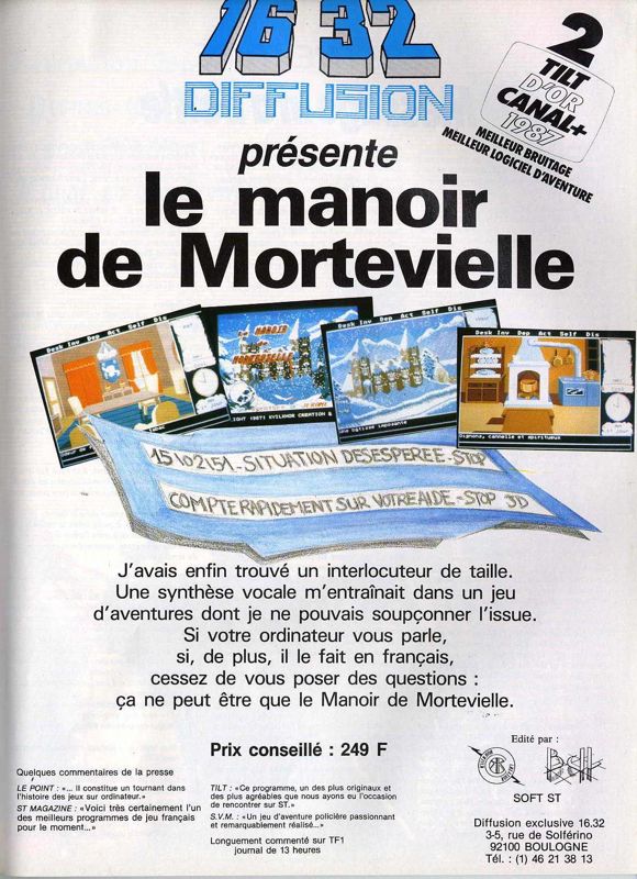 Mortville Manor Magazine Advertisement (Magazine Advertisements): TILT (issue 49, December 1987, p 125)