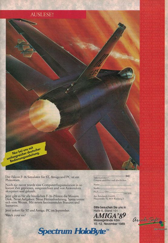 Falcon Magazine Advertisement (Magazine Advertisements): Amiga Magazin (Germany), Issue 10/1989