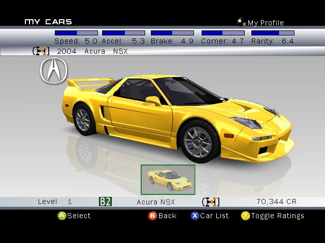 Forza Motorsport Screenshot (Forza Assets Disc): Example of Car Customization Process (Acura NSX) Step 2 - Body Upgrades: Tuned