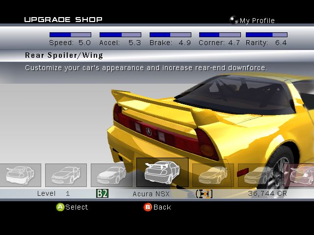 Forza Motorsport Screenshot (Forza Assets Disc): Example of Car Customization Process (Acura NSX) Step 2 - Body Upgrades: Wing