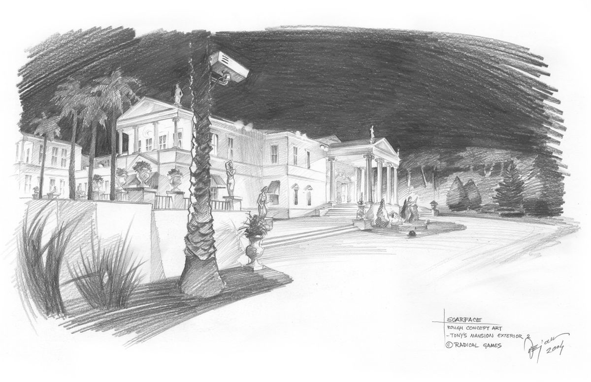 Scarface: The World Is Yours Concept Art (Scarface: The World Is Yours EPK): Tony's Mansion Exterior