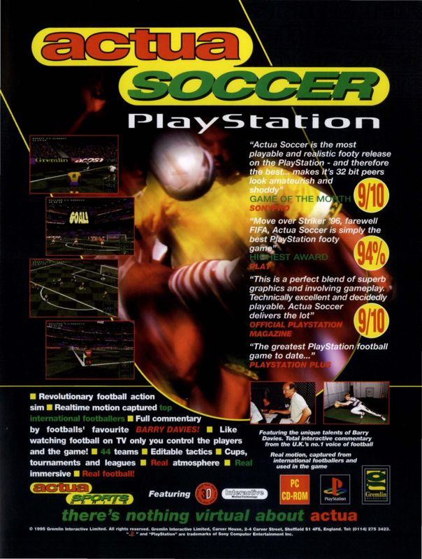 VR Soccer '96 Magazine Advertisement (Magazine Advertisements): EDGE (UK), #35 August 1998 Scanned / Uploaded by DURiAN, via The Internet Archive