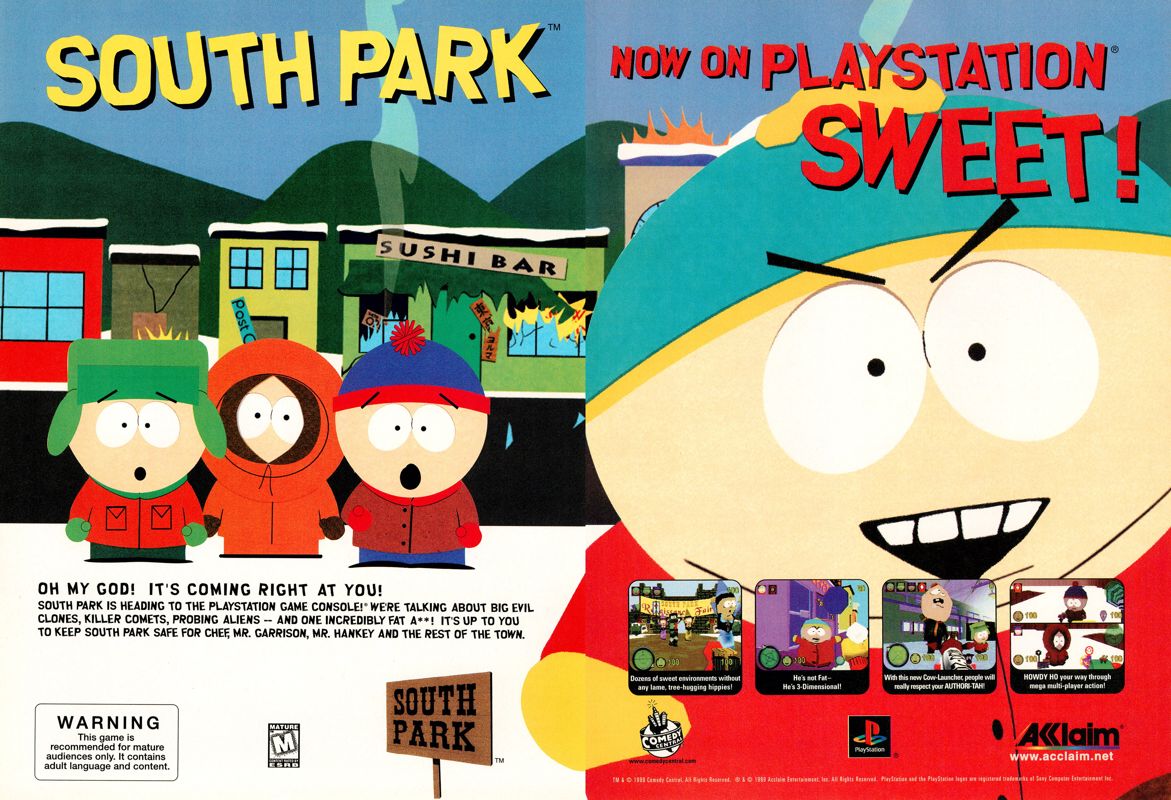 South Park Magazine Advertisement (Magazine Advertisements): Official U.S. PlayStation Magazine (United States), Volume 3, Issue 1 (October 1999) pp. 92-93